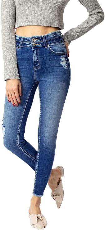 Kancan Women's High Rise Ankle Skinny Jeans - KC7317 (Medium Wash, 7/27)