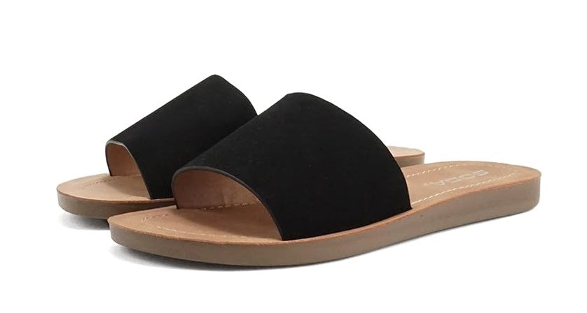 Soda Shoes Women Flip Flops Basic Plain Slippers Slip On Sandals Slides Casual Peep Toe Beach Efron-S Black Nub 7