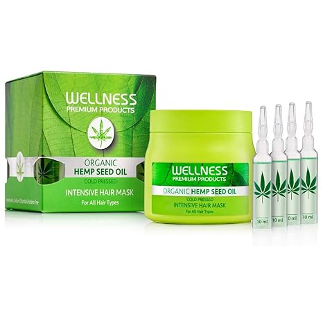 WELLNESS PREMIUM PRODUCTS Hemp Seed Oil Hair Mask Organic, 500ml/16.9oz – Hemp Seed Organic – Hemp Oil Hair Mask – Cold Pressed Hemp Oil – Hemp Seed Oil