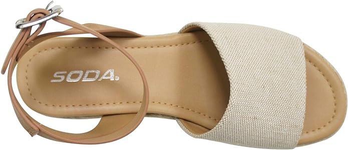 Soda Topic Open Toe Buckle Ankle Strap Espadrilles Flatform Wedge Casual Sandal (Beige Canvas/Tan 8)