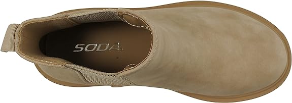 Soda Pilot Women Lug Sole Low Heel Chelsea Fashion Ankle Bootie w/Double Elastic Gore (BEIGE 8)