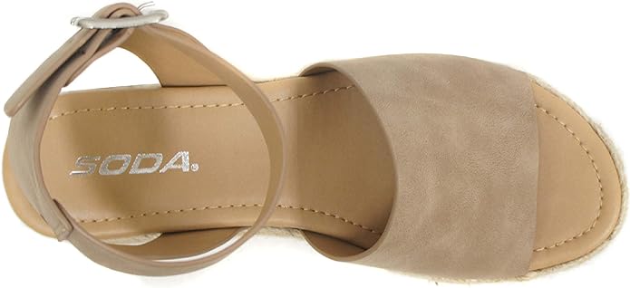 Soda Topic Open Toe Buckle Ankle Strap Espadrilles Flatform Wedge Casual Sandal (Dark Natural 7.5)